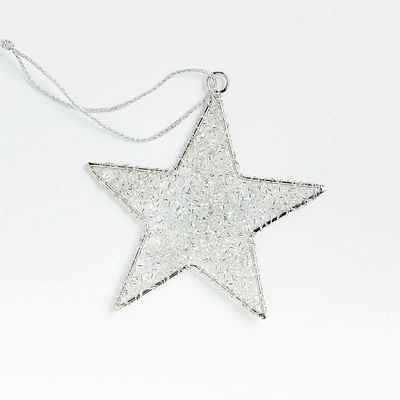 Silver Tinsel Star Christmas Tree Ornament