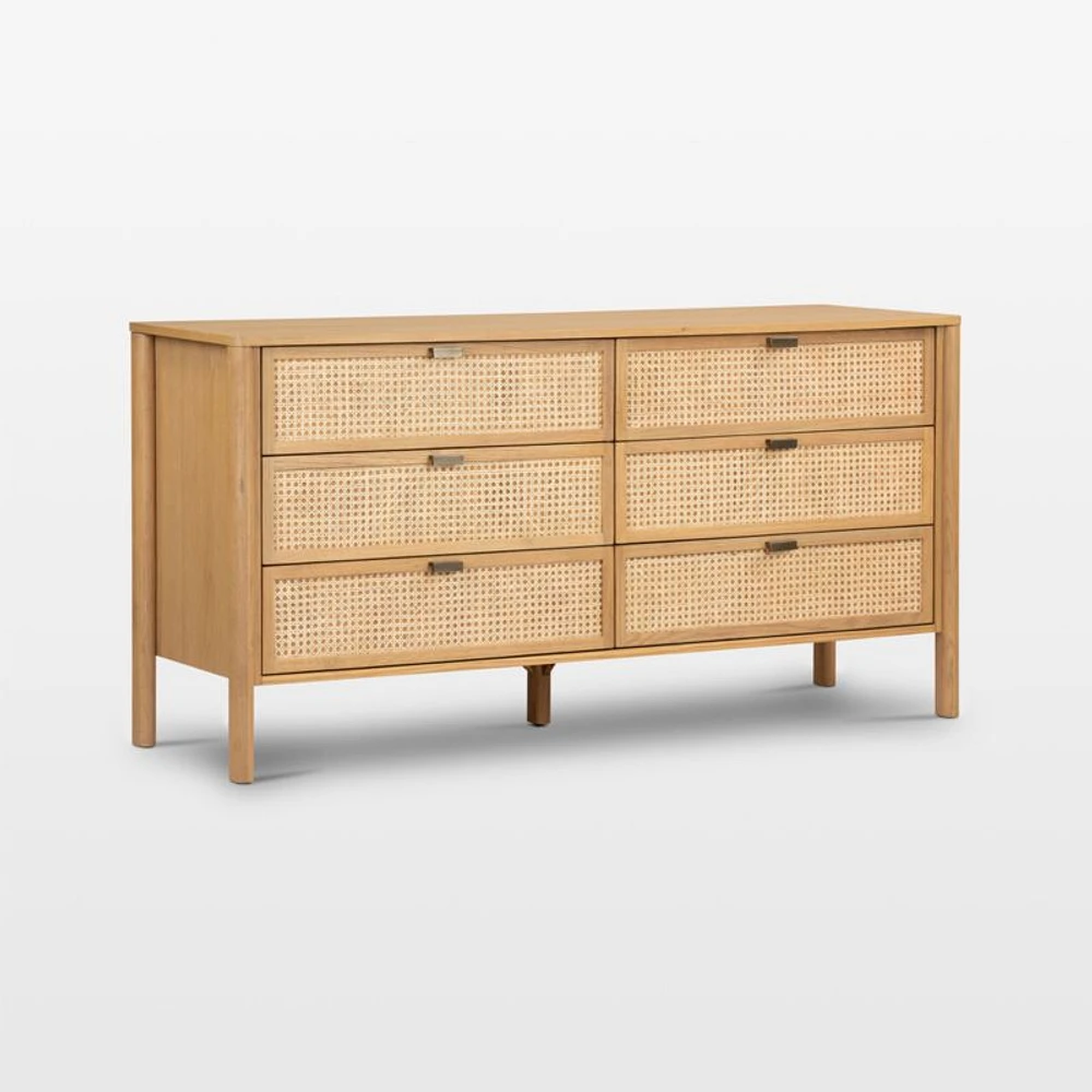 Tisdell Cane and Khaki Oak Wood 6-Drawer Dresser