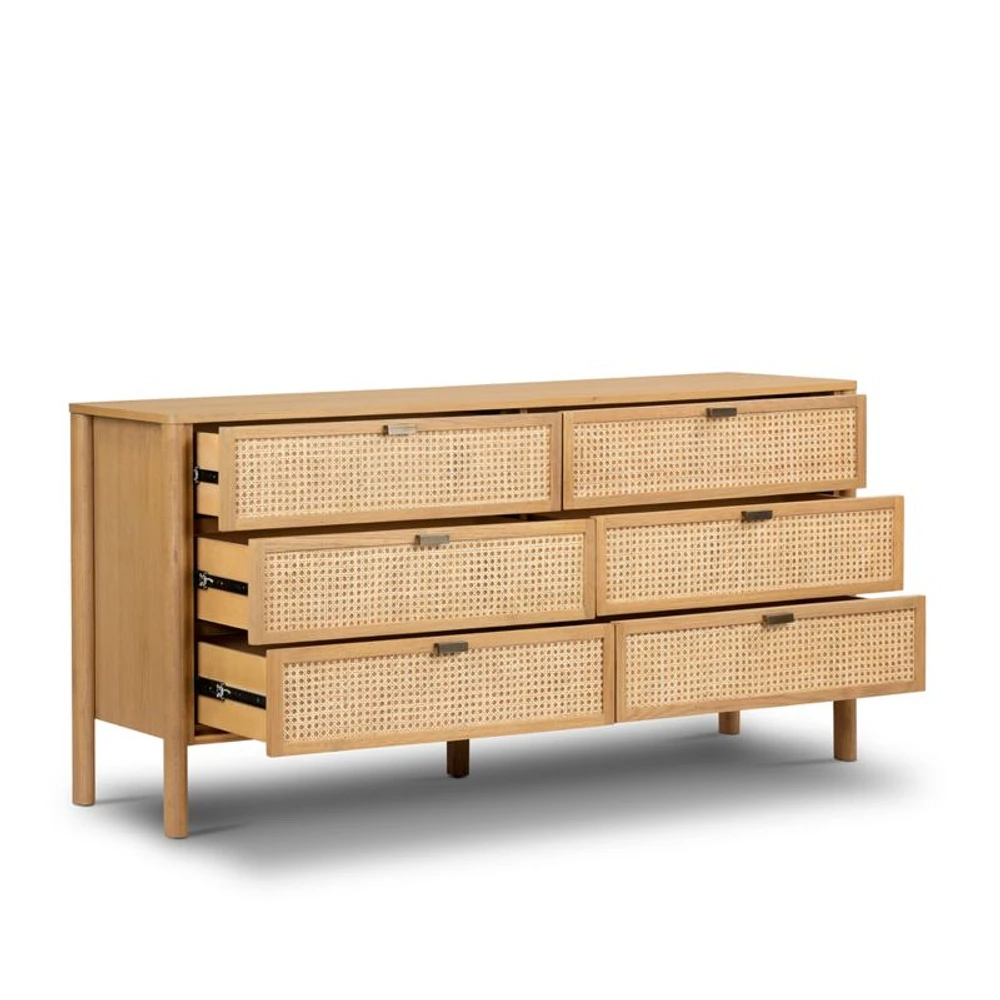 Tisdell Cane and Khaki Oak Wood 6-Drawer Dresser