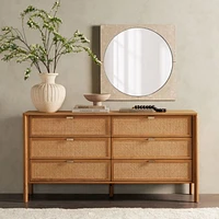 Tisdell Cane and Khaki Oak Wood 6-Drawer Dresser
