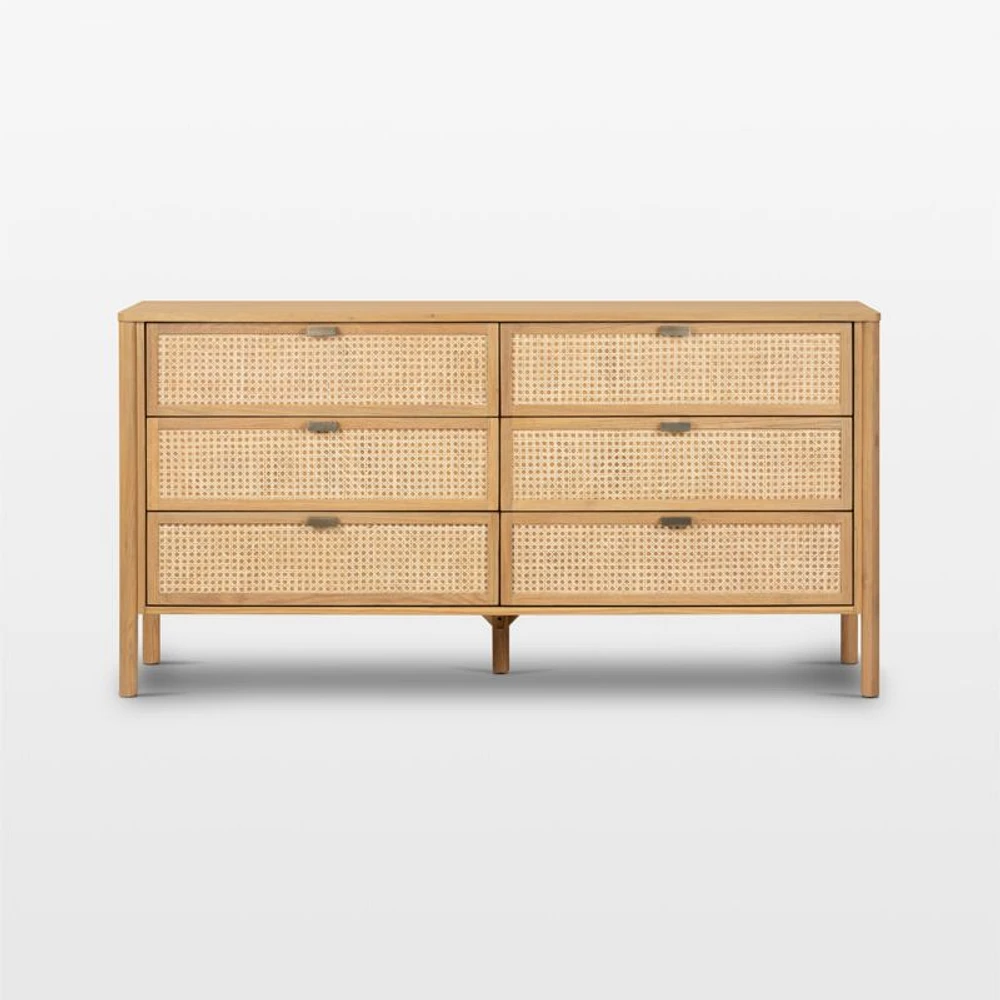 Tisdell Cane and Khaki Oak Wood 6-Drawer Dresser