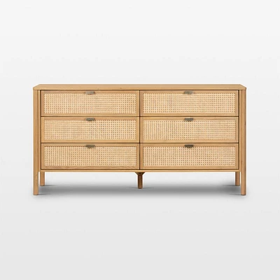 Tisdell Cane and Khaki Oak Wood 6-Drawer Dresser