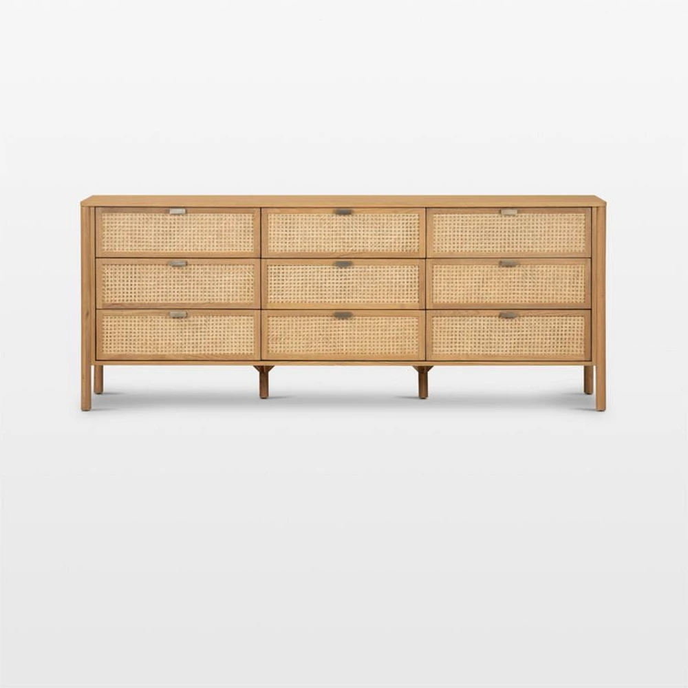 Tisdell Cane and Khaki Oak Wood 9-Drawer Dresser