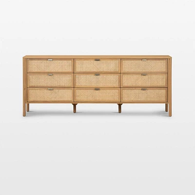 Tisdell Cane and Khaki Oak Wood 9-Drawer Dresser