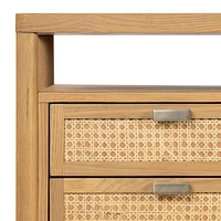 Tisdell Cane and Khaki Oak Wood Desk with Drawers