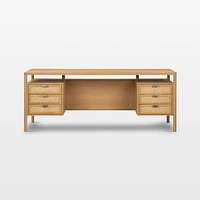 Tisdell Cane and Khaki Oak Wood Desk with Drawers