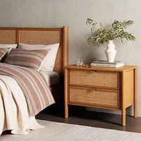 Tisdell Cane and Khaki Oak Wood Nightstand with Drawers