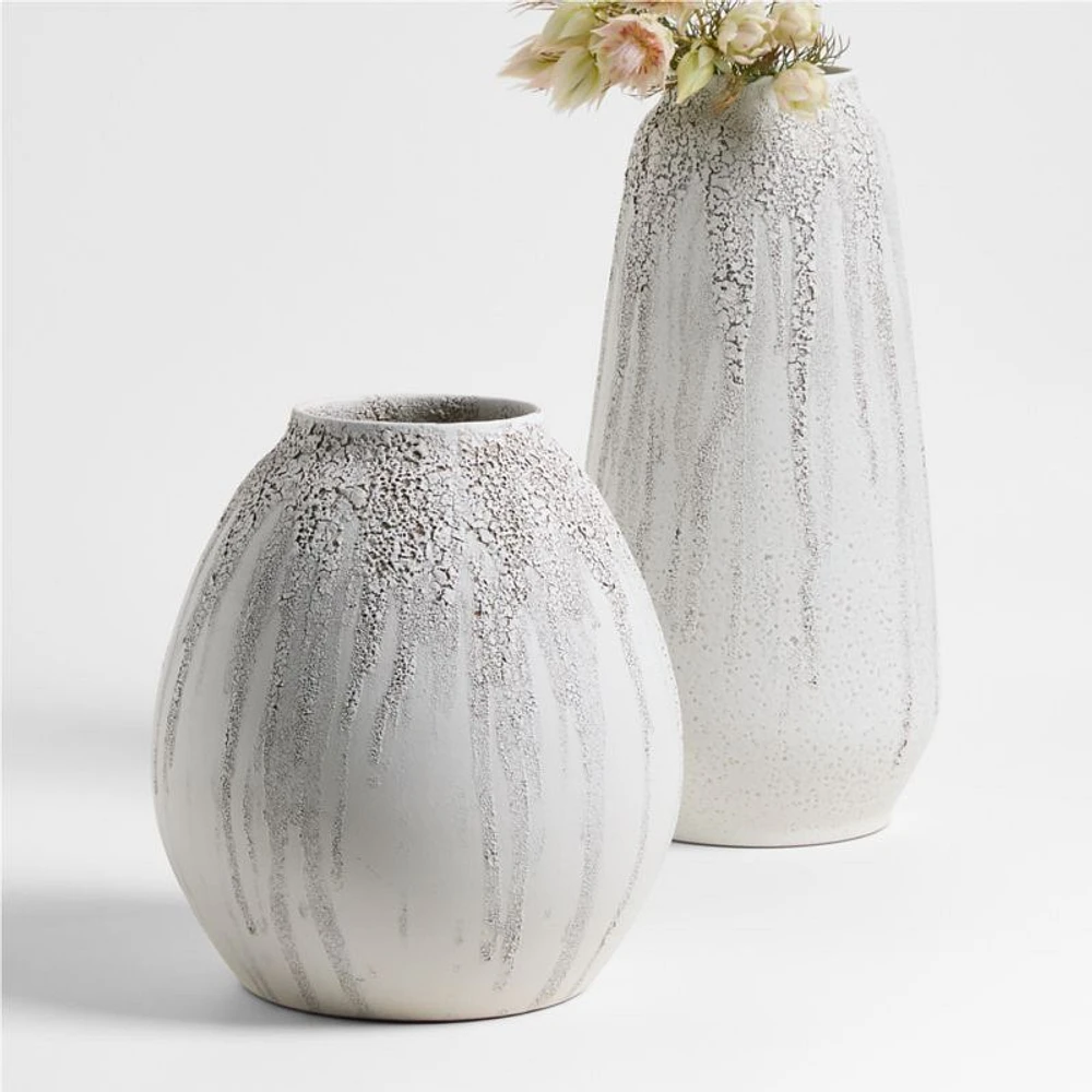 Toluca Large Beige Ceramic Textured Vase 17"