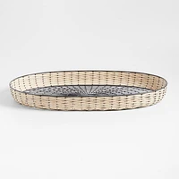 Toma Oval Black and Off White Rattan and Metal Decorative Tray 30"