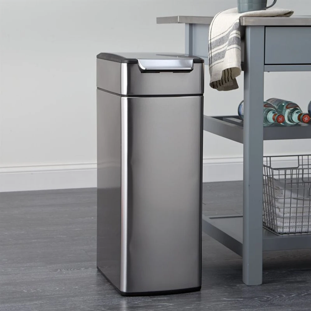 Simplehuman 40 Liter Slim Touch Bar Trash Can, Brushed Stainless Steel