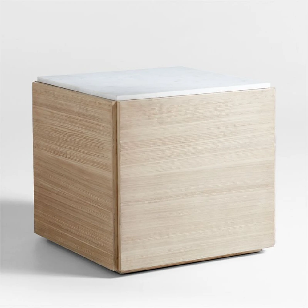 Troupe 24" Pine Wood Square Side Table with Marble Top