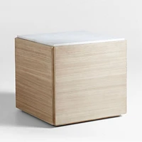 Troupe 24" Pine Wood Square Side Table with Marble Top