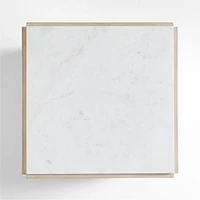 Troupe 24" Pine Wood Square Side Table with Marble Top