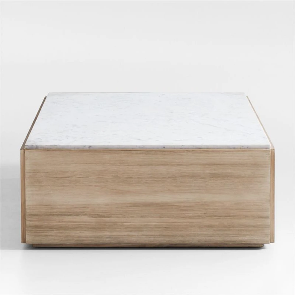 Troupe Marble and Natural Pine Wood 65" Rectangular Coffee Table