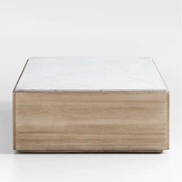 Troupe Marble and Natural Pine Wood 65" Rectangular Coffee Table