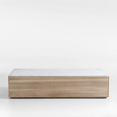 Troupe Marble and Natural Pine Wood 65" Rectangular Coffee Table