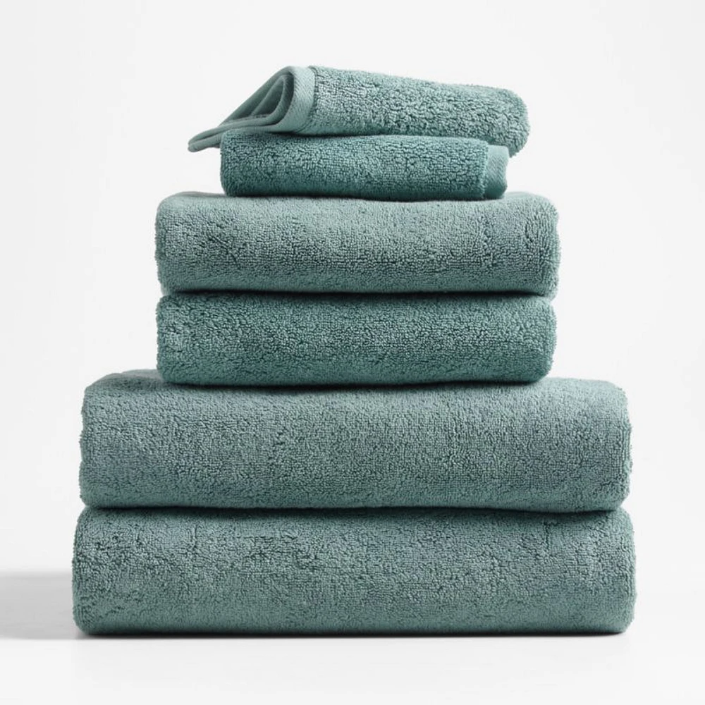 Organic Turkish Cotton Ocean Blue Bath Towels, Set of 6