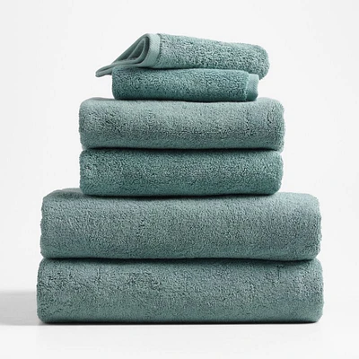 Organic Turkish Cotton Ocean Blue Bath Towels, Set of 6