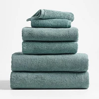 Organic Turkish Cotton Ocean Blue Bath Towels, Set of 6