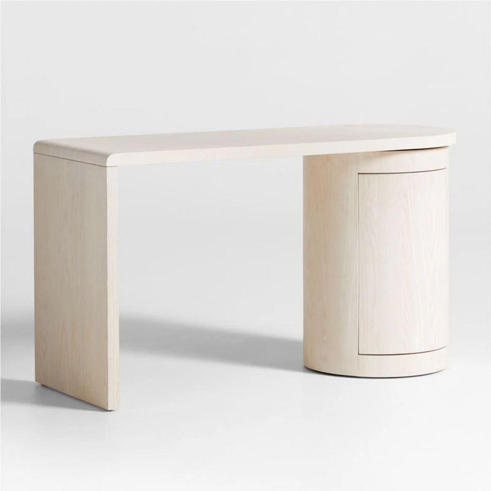 Twist 52" Whitewashed Ash Wood Rotating Small Desk with Storage