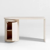 Twist 52" Whitewashed Ash Wood Rotating Small Desk with Storage