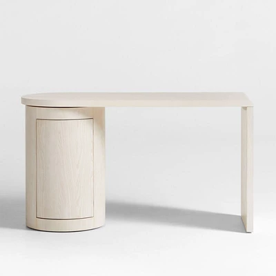 Twist 52" Whitewashed Ash Wood Rotating Small Desk with Storage