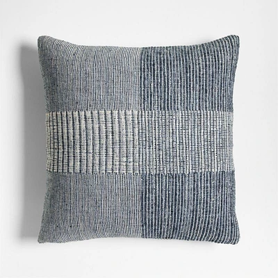 Textured Woven Stripes 20x20 Blue Indoor/Outdoor Throw Pillow