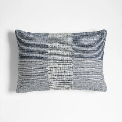 Textured Woven Stripes 22x15 Blue Indoor/Outdoor Throw Pillow