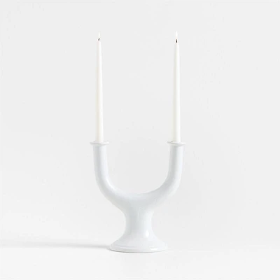 Valla White Ceramic 2-Taper Candle Holder