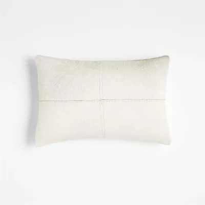 Valona 18"x12" White Cowhide Throw Pillow Cover with Down-Alternative Insert