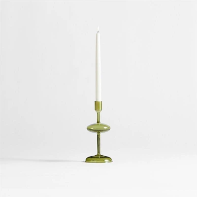 Venezia Olive Green Glass Taper Candle Holder