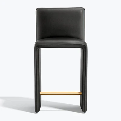 Venn Black Leather Counter Stool