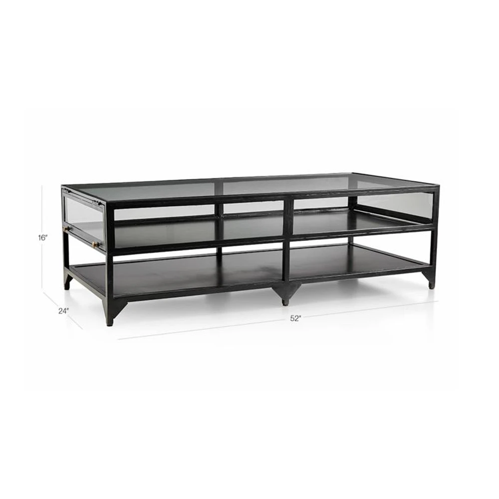 Ventana Black Iron and Glass 52" Rectangular Storage Coffee Table