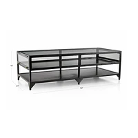Ventana Black Iron and Glass 52" Rectangular Storage Coffee Table