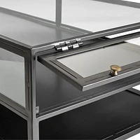 Ventana Black Iron and Glass 52" Rectangular Storage Coffee Table
