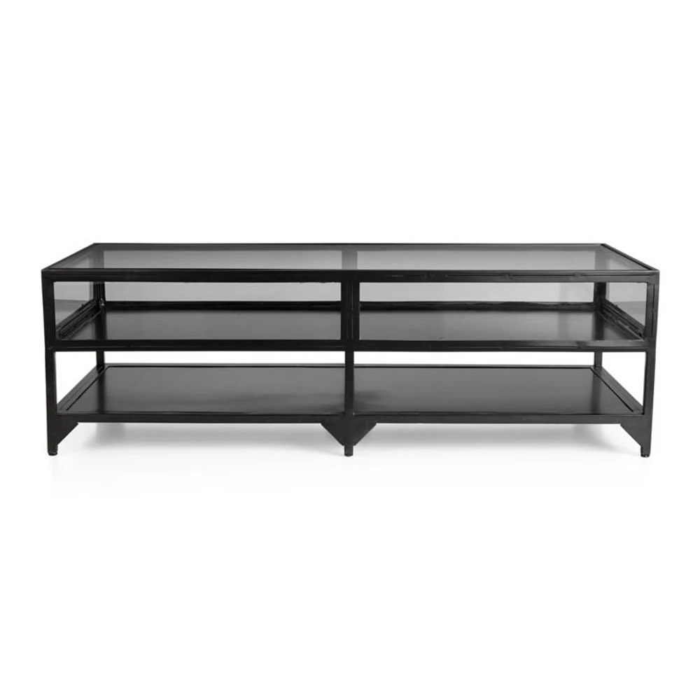 Ventana Black Iron and Glass 52" Rectangular Storage Coffee Table