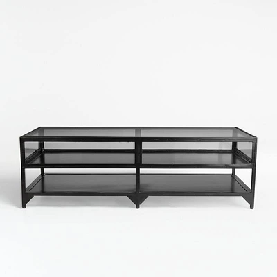 Ventana Black Iron and Glass 52" Rectangular Storage Coffee Table