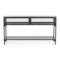 Ventana 54" Rectangular Black Iron and Glass Storage Console Table