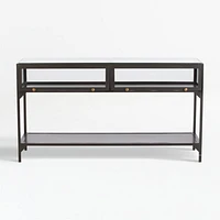 Ventana 54" Rectangular Black Iron and Glass Storage Console Table