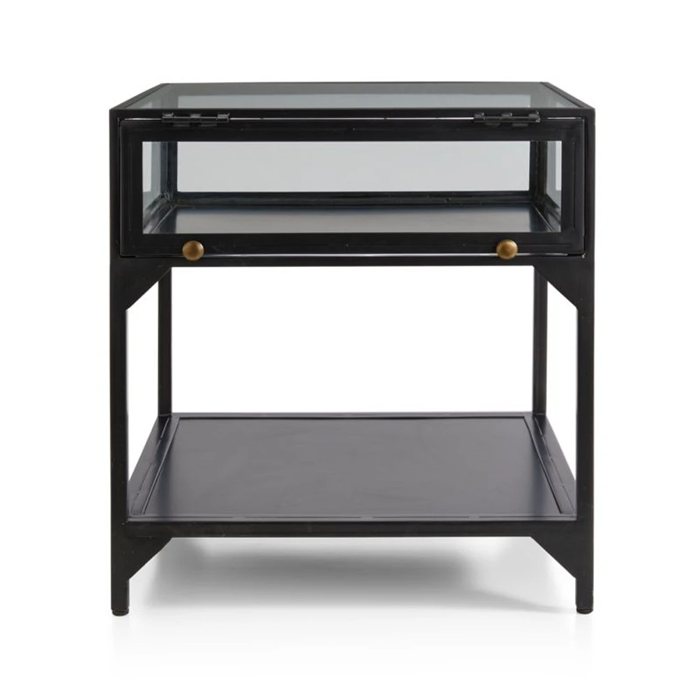 Ventana Black Glass Display End Table with Shelf