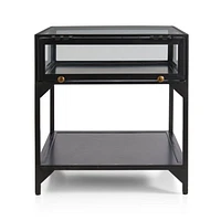 Ventana Black Glass Display End Table with Shelf