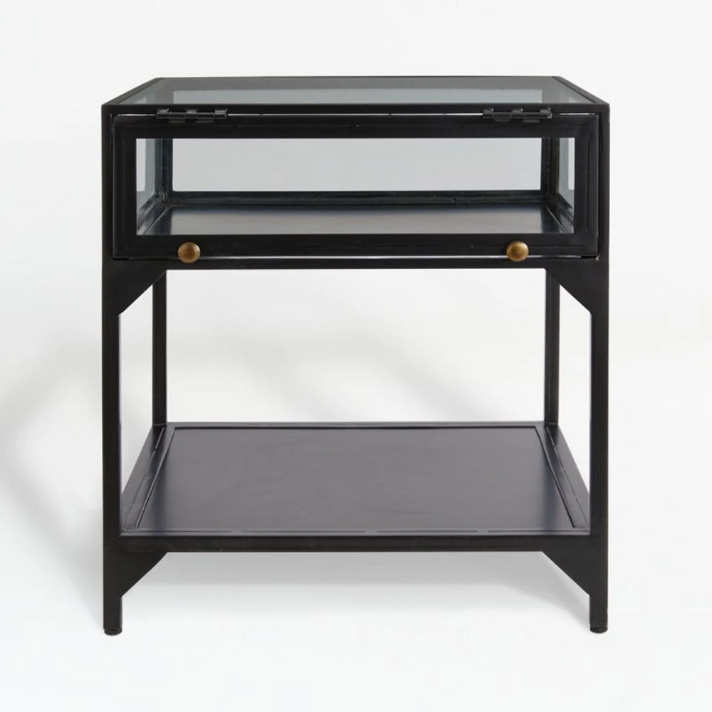 Ventana Black Glass Display End Table with Shelf
