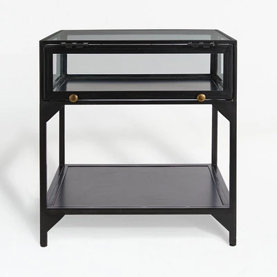 Ventana Black Glass Display End Table with Shelf