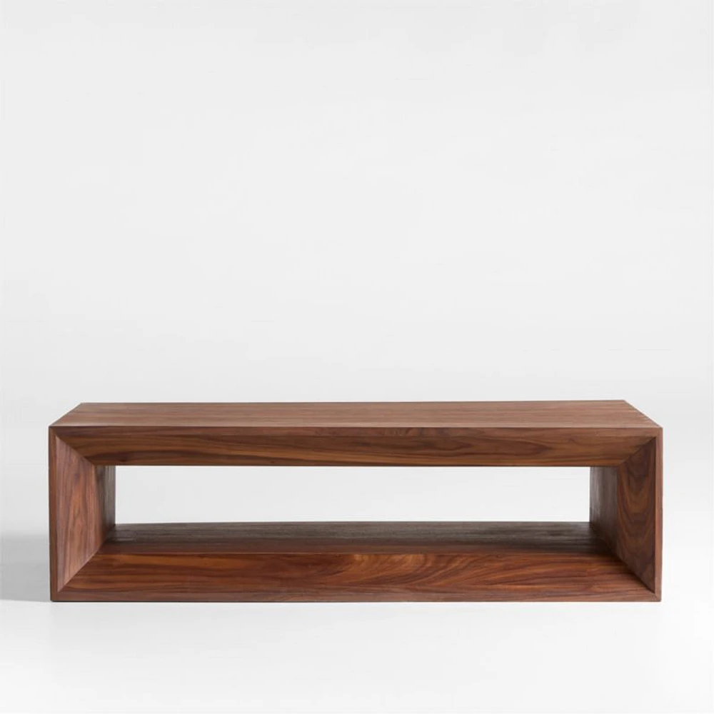 Vernon Walnut Wood 56" Rectangular Coffee Table with Shelf