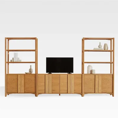 Vertex Natural 62" Storage Media Console with Closed Bookcases