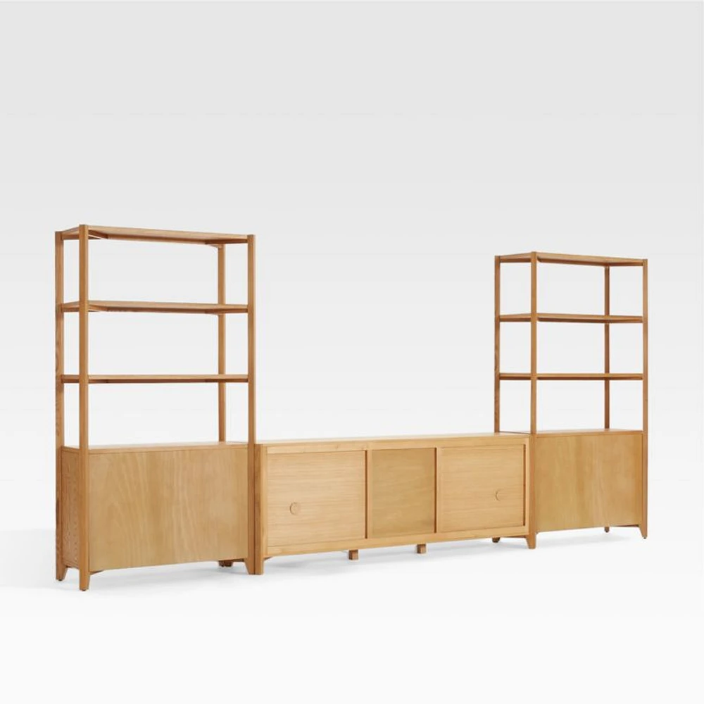 Vertex Natural 82" Storage Media Console with Closed Bookcases