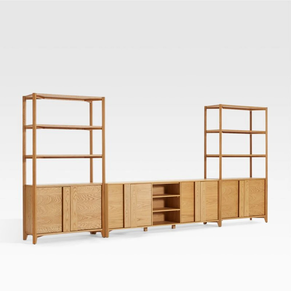 Vertex Natural 82" Storage Media Console with Closed Bookcases
