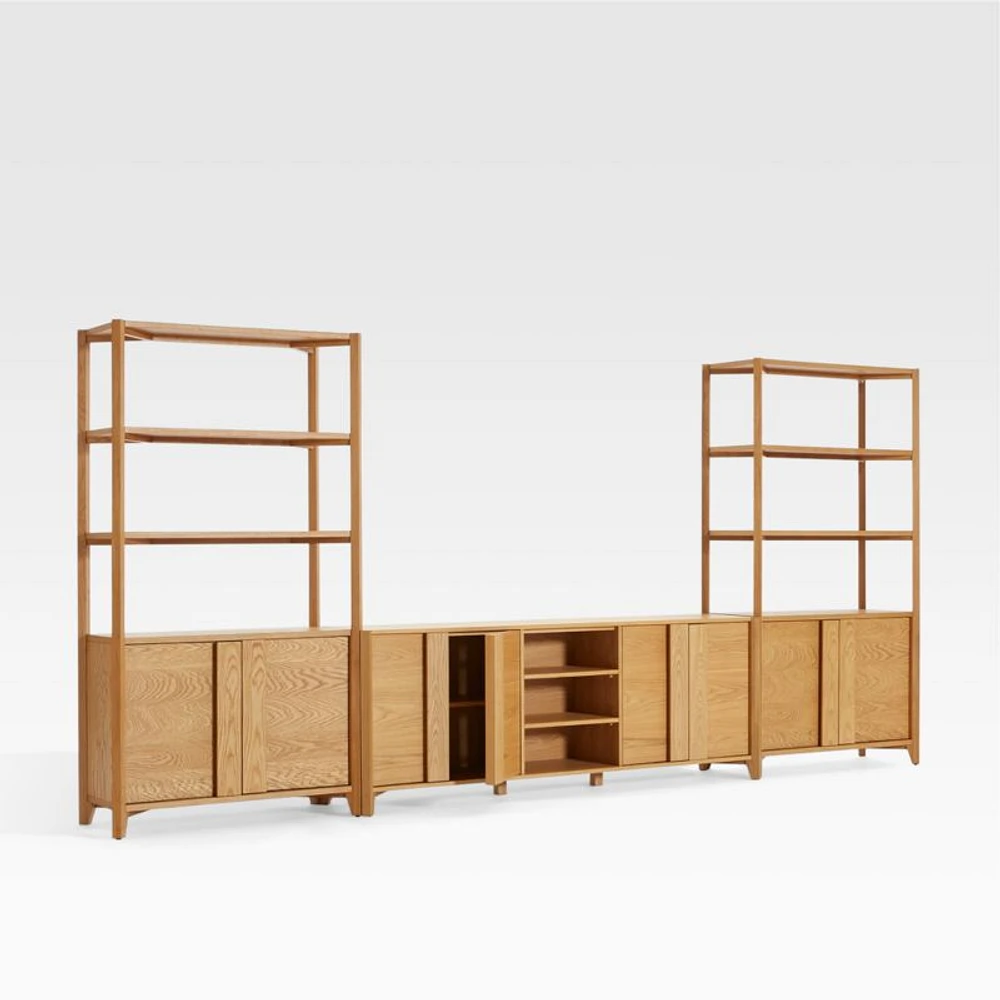 Vertex Natural 82" Storage Media Console with Closed Bookcases