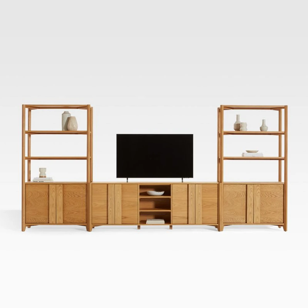 Vertex Natural 82" Storage Media Console with Closed Bookcases