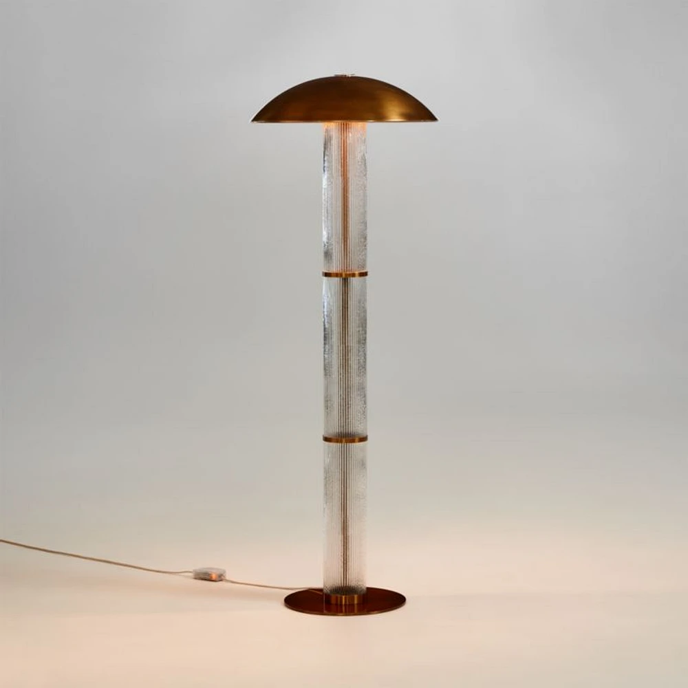 Vidro Ribbed Glass Floor Lamp with Brass Shade 63"